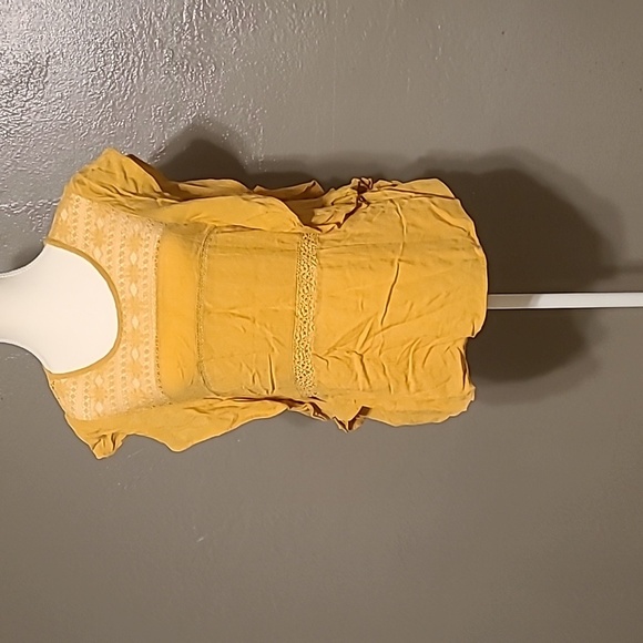 American Eagle lace up yellow mustard ruffles lightweight cotton blend top small - Picture 1 of 10